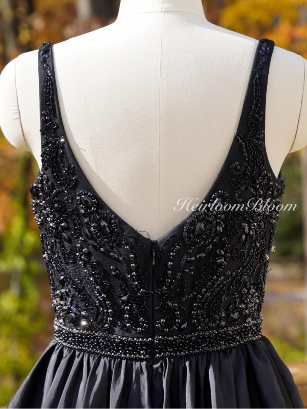 Sherri Hill Black Tiered Beaded V-Neck Evening Gown Prom Dress - Picture 4 of 8